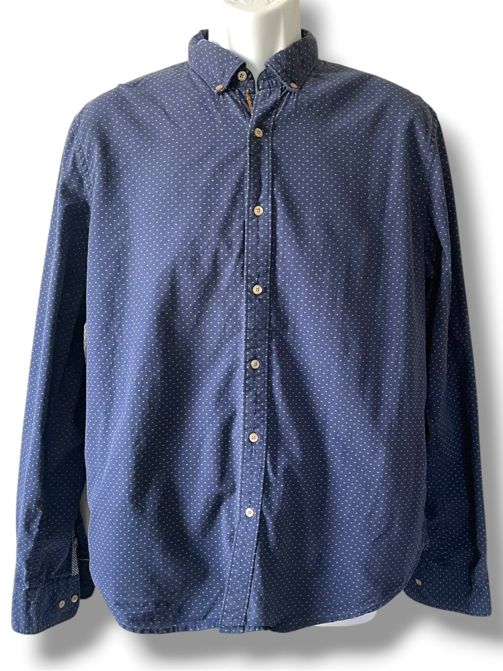 Denim & Flower Ricky Singh Blue Micro Dot Button Down Shirt Men’s 100% Cotton